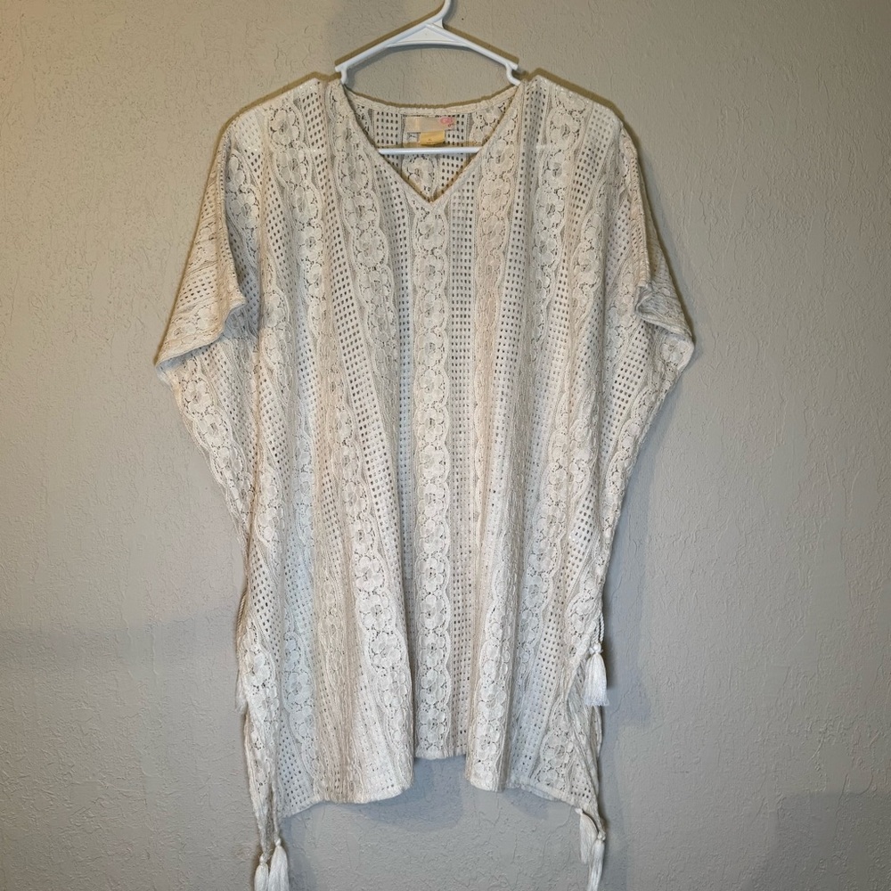 GB girls Cream Short Sleeve Tie Front Tunic Coverup